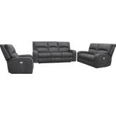 Polaris Power Reclining Sofa, Loveseat & Recliner Set in Slate Grey Fabric