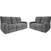 Polaris Power Reclining Sofa & Loveseat Set in Bizmark Grey Fabric