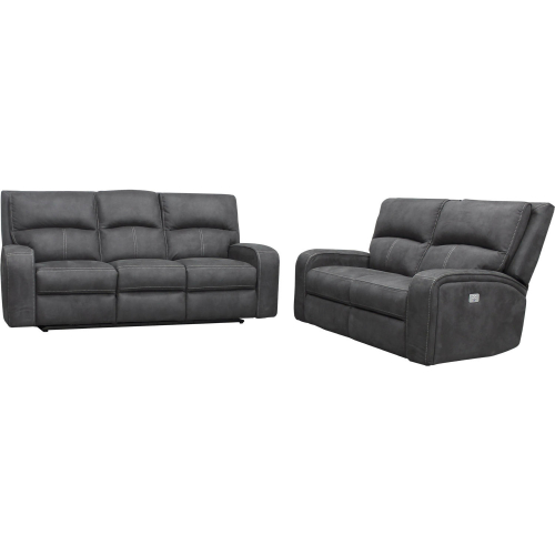 Polaris Power Reclining Sofa & Loveseat Set in Slate Grey Fabric