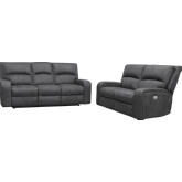 Polaris Power Reclining Sofa & Loveseat Set in Slate Grey Fabric