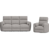 Radius Power Reclining Sofa & Recliner Set in Mega Grey Fabric