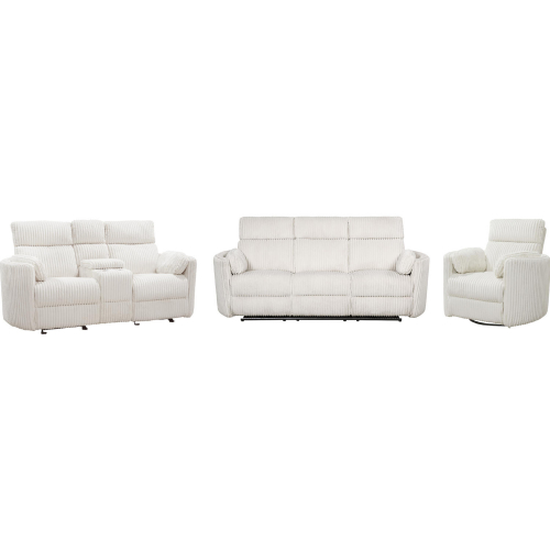 Radius 3 Piece Power Reclining Sofa Set in Mega Ivory Fabric
