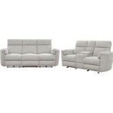Radius Power Reclining Sofa & Loveseat Set in Mineral Light Grey Fabric