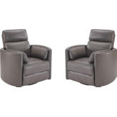 Radius Cordless Power Swivel Glider Recliner in Dark Grey Top Grain Leather (Set of 2)