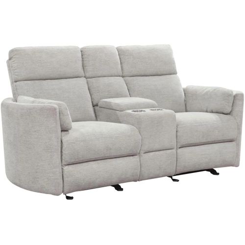 Radius Power Glider Reclining Console Loveseat in Mineral Light Grey Fabric