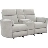 Radius Power Glider Reclining Console Loveseat in Mineral Light Grey Fabric