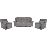 Richland Power Reclining Sofa & Two Recliners Set in Bristol Grey Fabric