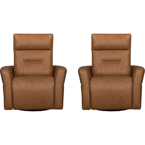 Remmington Power Swivel Glider Recliner in Vintage Caramel Tan Top Grain Leather (Set of 2)