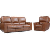 Rockford Power Reclining Sofa & Recliner Set in Saddle Brown Top Grain Leather