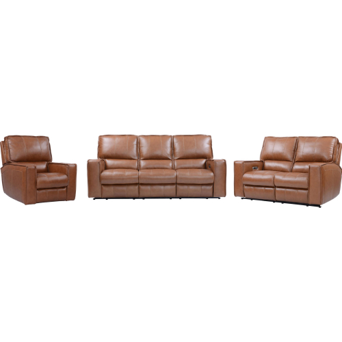 Rockford Power Reclining Sofa Set in Verona Saddle Brown Top Grain Leather