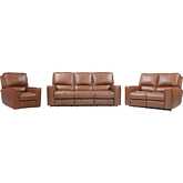 Rockford Power Reclining Sofa Set in Verona Saddle Brown Top Grain Leather