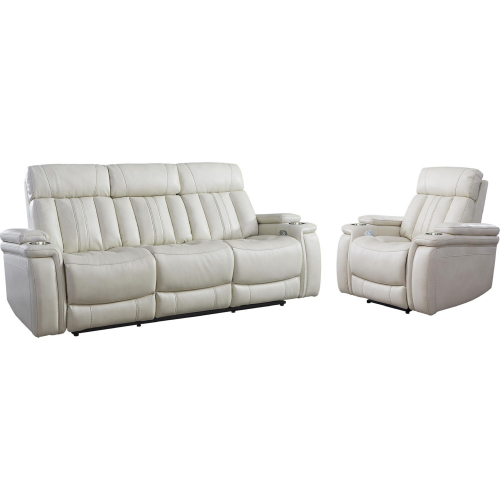 Royce Power Reclining Sofa & Recliner Set in Ivory Leatherette