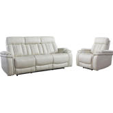 Royce Power Reclining Sofa & Recliner Set in Ivory Leatherette