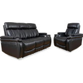 Royce Power Reclining Sofa & Recliner Set in Black Leatherette
