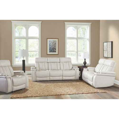 Royce Power Reclining Sofa Set in Ivory Leatherette