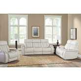 Royce Power Reclining Sofa Set in Ivory Leatherette