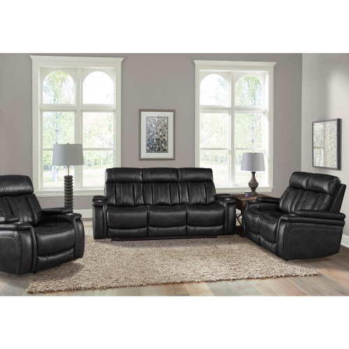 Royce Power Reclining Sofa Set in Midnight Black Leatherette