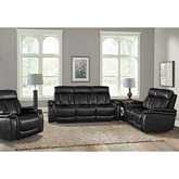Royce Power Reclining Sofa Set in Midnight Black Leatherette