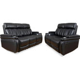 Royce Power Reclining Sofa & Loveseat Set in Black Leatherette
