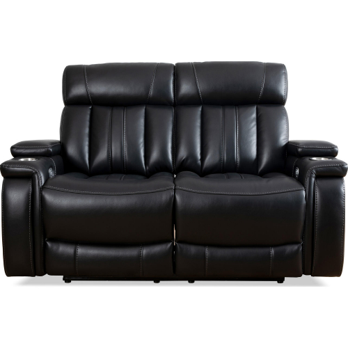 Royce Power Reclining Loveseat in Midnight Black Leatherette