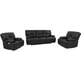 Spartacus Power Reclining Sofa & Two Recliners Set in Black Leatherette