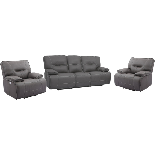 Spartacus Power Reclining Sofa & Two Recliners Set in Haze Grey Leatherette