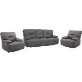 Spartacus Power Reclining Sofa & Two Recliners Set in Haze Grey Leatherette