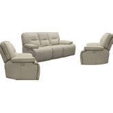 Spartacus Power Reclining Sofa & Two Recliners Set in Oyster Beige Leatherette