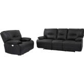 Spartacus Power Reclining Sofa & Recliner Set in Black Leatherette