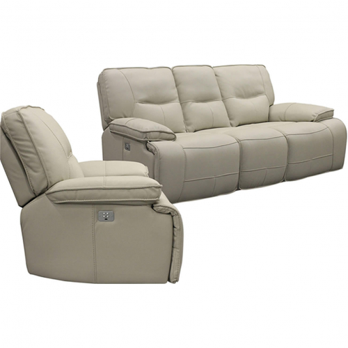 Spartacus Power Reclining Sofa & Recliner Set in Oyster Beige Leatherette