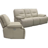 Spartacus Power Reclining Sofa & Recliner Set in Oyster Beige Leatherette