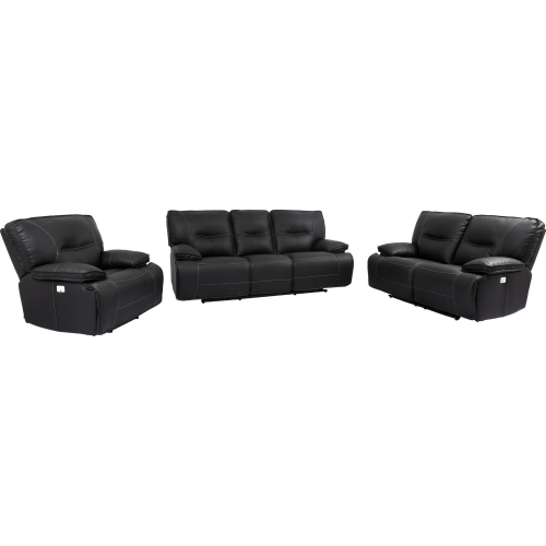 Spartacus Power Reclining Sofa Set in Black Leatherette