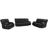 Spartacus Power Reclining Sofa Set in Black Leatherette
