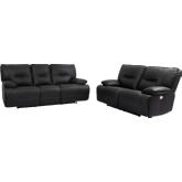 Spartacus Power Reclining Sofa & Loveseat Set in Black Leatherette