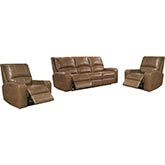 Swift Power Reclining Sofa & Two Recliners Set in Bourbon Brown Top Grain Leather