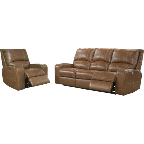 Swift Power Reclining Sofa & Recliner Set in Bourbon Brown Top Grain Leather