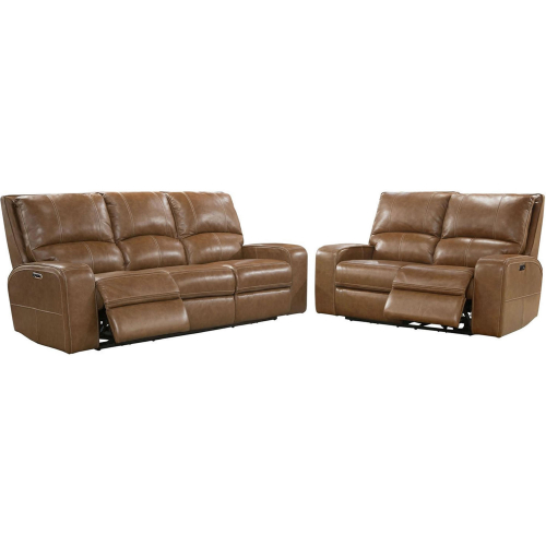 Swift Power Reclining Sofa & Loveseat Set in Bourbon Brown Top Grain Leather