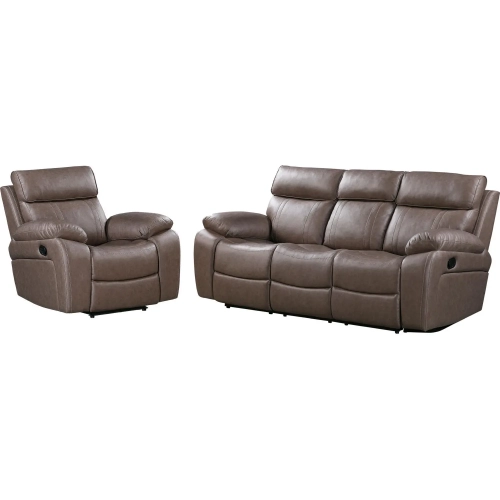 Theon Manual Reclining Sofa & Recliner Set in Stokes Toffee Brown Leatherette