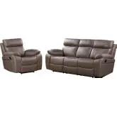 Theon Manual Reclining Sofa & Recliner Set in Stokes Toffee Brown Leatherette