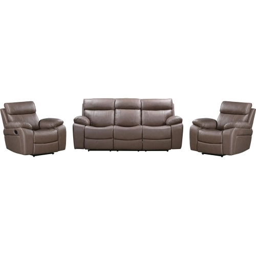 Theon Manual Glider Reclining Sofa & Two Recliners Set in Stokes Toffee Brown Leatherette