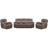 Theon Manual Glider Reclining Sofa & Two Recliners Set in Toffee Brown Leatherette