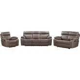 Theon Manual Reclining Sofa, Loveseat & Recliner Set in Stokes Toffee Brown Leatherette