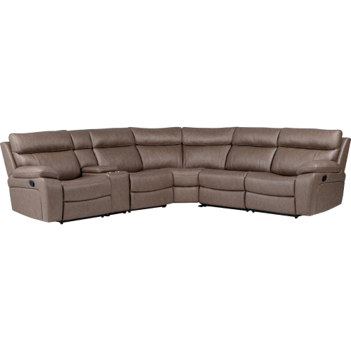 Theon 6 Piece Manual Reclining Console Sectional Sofa in Toffee Brown Leatherette