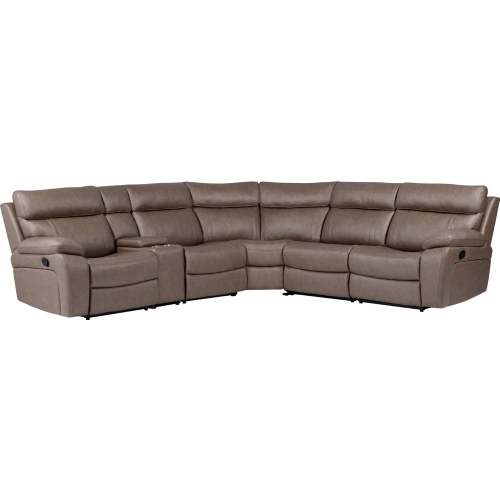 Theon 6 Piece Manual Reclining Console Sectional Sofa in Stokes Toffee Brown Leatherette