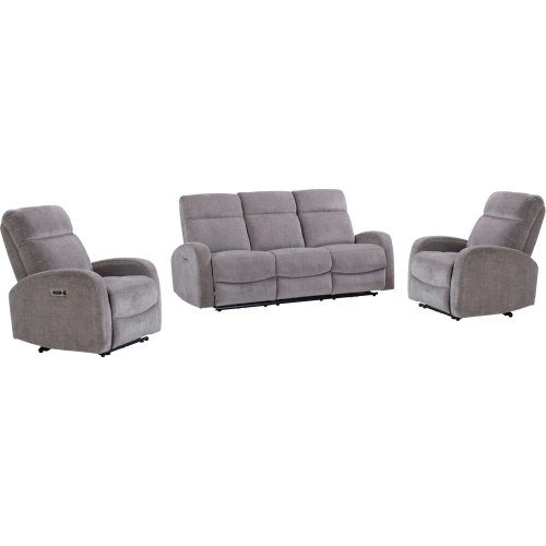 Tuscany Power Reclining Sofa and 2 Recliners in Whiskers Nature Grey Fabric
