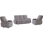 Tuscany Power Reclining Sofa and 2 Recliners in Whiskers Nature Grey Fabric