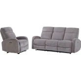 Tuscany Power Reclining Sofa and Recliner in Whiskers Nature Grey Fabric
