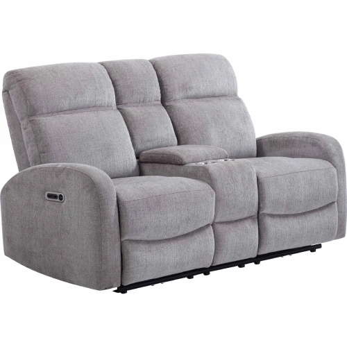Tuscany Power Reclining Console Loveseat in Whiskers Nature Grey Fabric