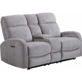 Tuscany Power Reclining Console Loveseat in Whiskers Nature Grey Fabric