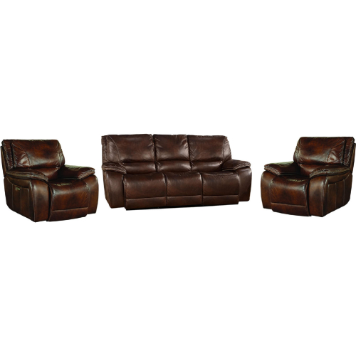Vail Power Reclining Sofa & Two Recliners Set in Dark Brown Top Grain Leather